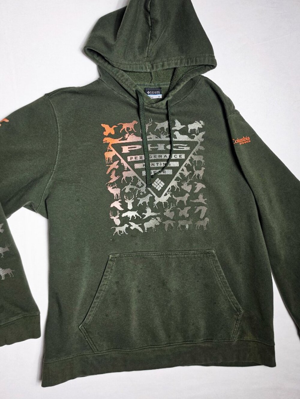 Columbia PHG mens performance hunting gear elements pullover hoodie green orange